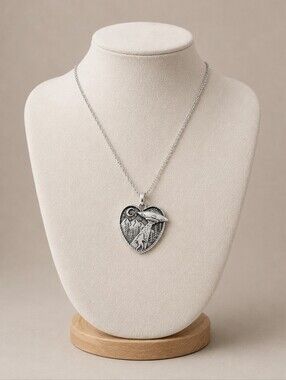 UFO Bigfoot Heart Pendant Necklace Silver Tone Sci-Fi Mystery Jewelry Sasquatch
